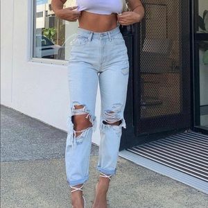White Fox Piece of Me Boyfriend Jeans in Light Blue